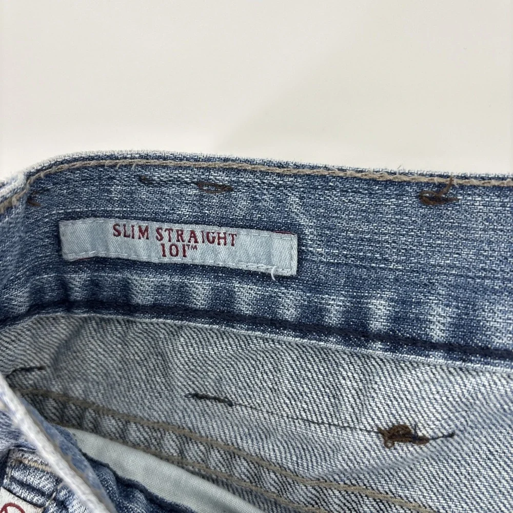 JNCO Jeans Mens 38x33 Denim Jeans Blue Slim Straight 101 Light‎ Wash 100% Cotton